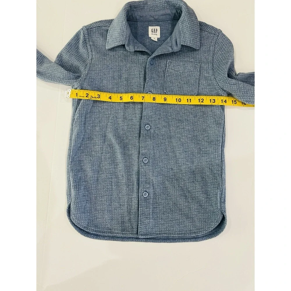 GAP Kids Shirt Boys‎ Size S Birdseye Button Front Long Sleeve Cotton Blend Blue